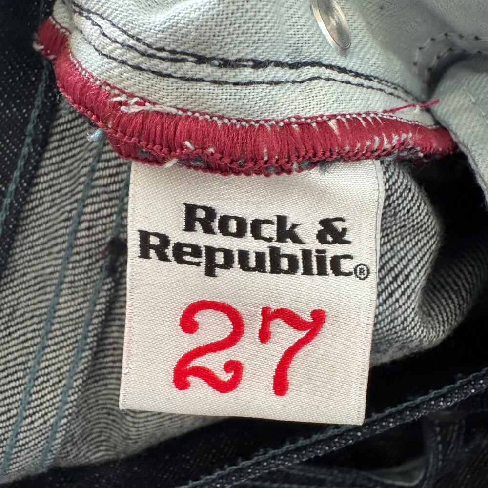 Rock & Republic Jeans Women's 32 Dark Blue Bootcut Embroidered Logo Mid Denim - Picture 10 of 12